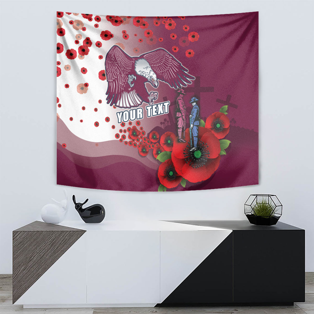 Custom Sea Eagle Rugby ANZAC Tapestry The Military Soldiers with Red Poppy - Vibe Hoodie Shop