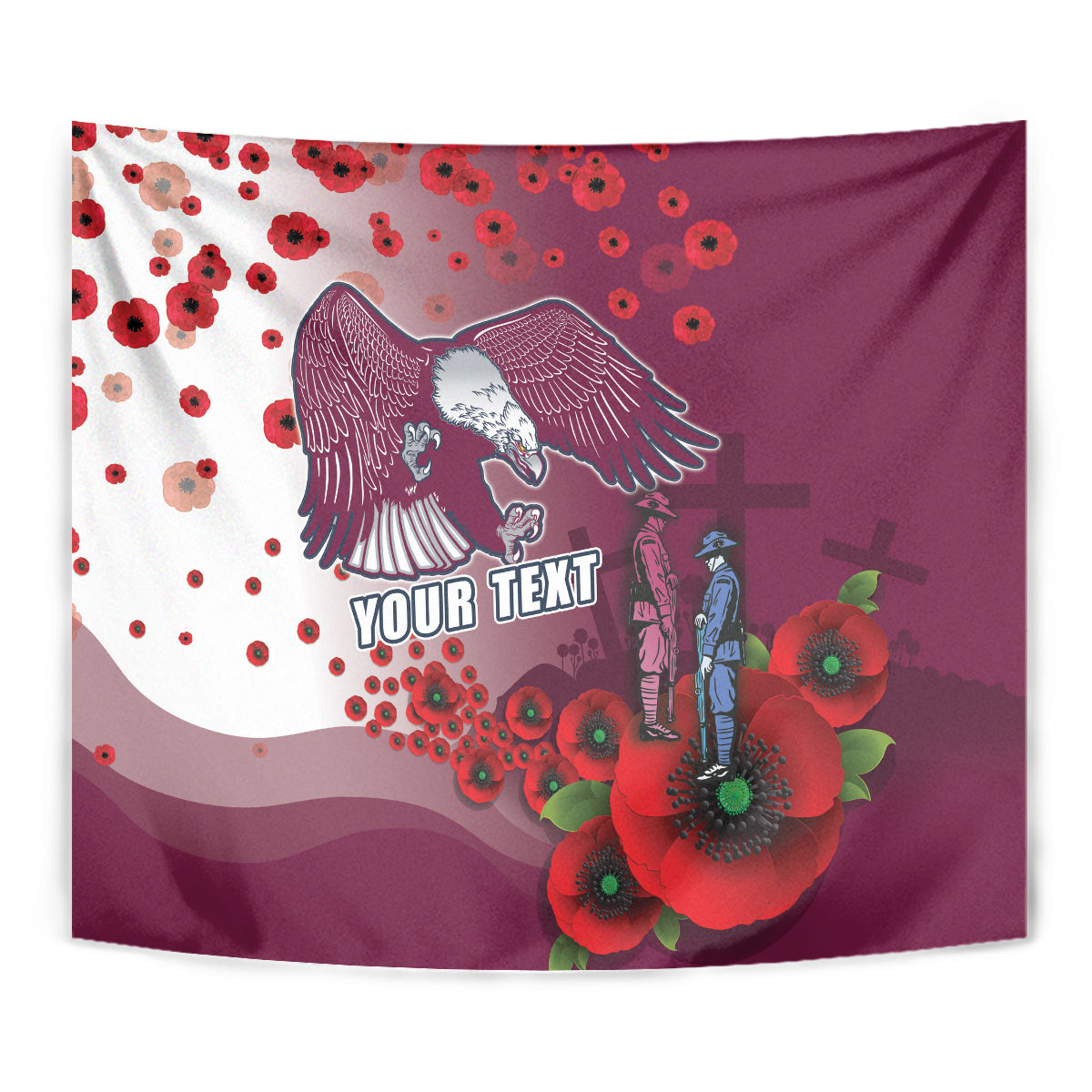 Custom Sea Eagle Rugby ANZAC Tapestry The Military Soldiers with Red Poppy - Vibe Hoodie Shop