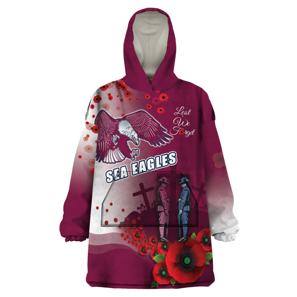 Custom Sea Eagle Rugby ANZAC Wearable Blanket Hoodie The Military Soldiers with Red Poppy - Vibe Hoodie Shop