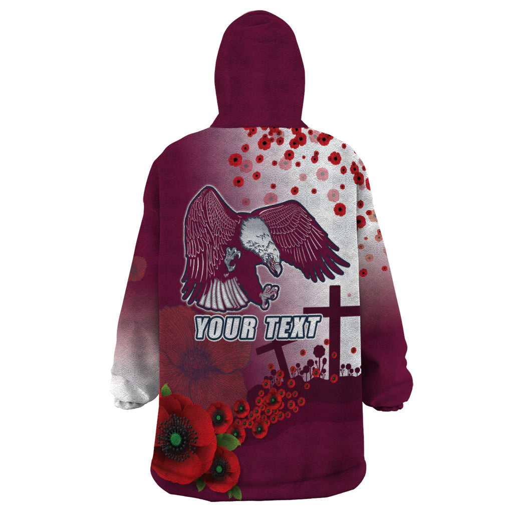 Custom Sea Eagle Rugby ANZAC Wearable Blanket Hoodie The Military Soldiers with Red Poppy - Vibe Hoodie Shop