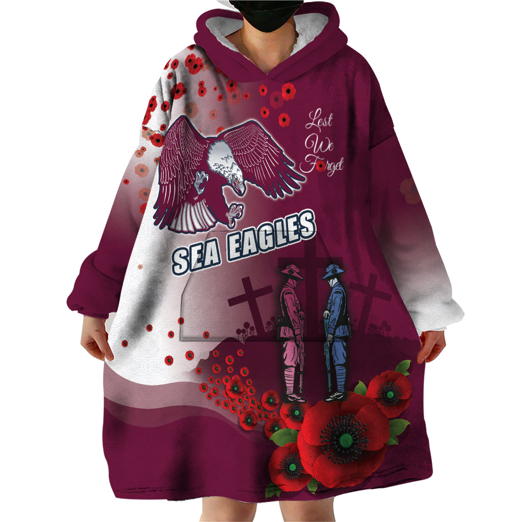 Custom Sea Eagle Rugby ANZAC Wearable Blanket Hoodie The Military Soldiers with Red Poppy - Vibe Hoodie Shop