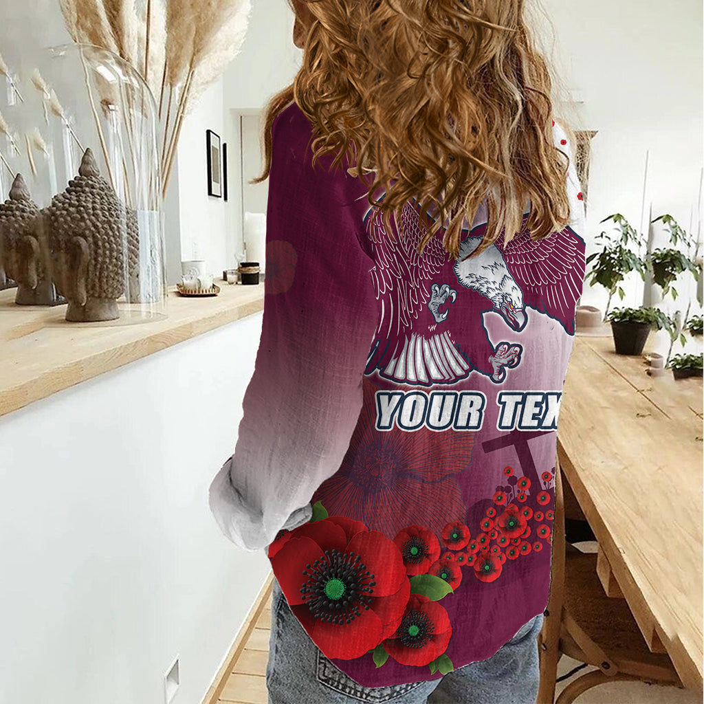 Custom Sea Eagle Rugby ANZAC Women Casual Shirt The Military Soldiers with Red Poppy - Vibe Hoodie Shop