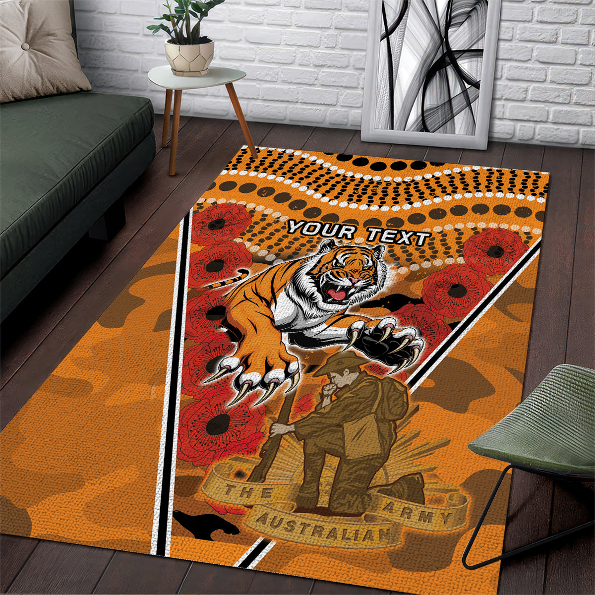 Custom Wests Tigers Rugby ANZAC Area Rug Aboriginal and Army Patterns - Vibe Hoodie Shop