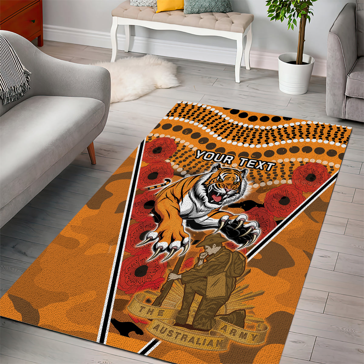 Custom Wests Tigers Rugby ANZAC Area Rug Aboriginal and Army Patterns - Vibe Hoodie Shop