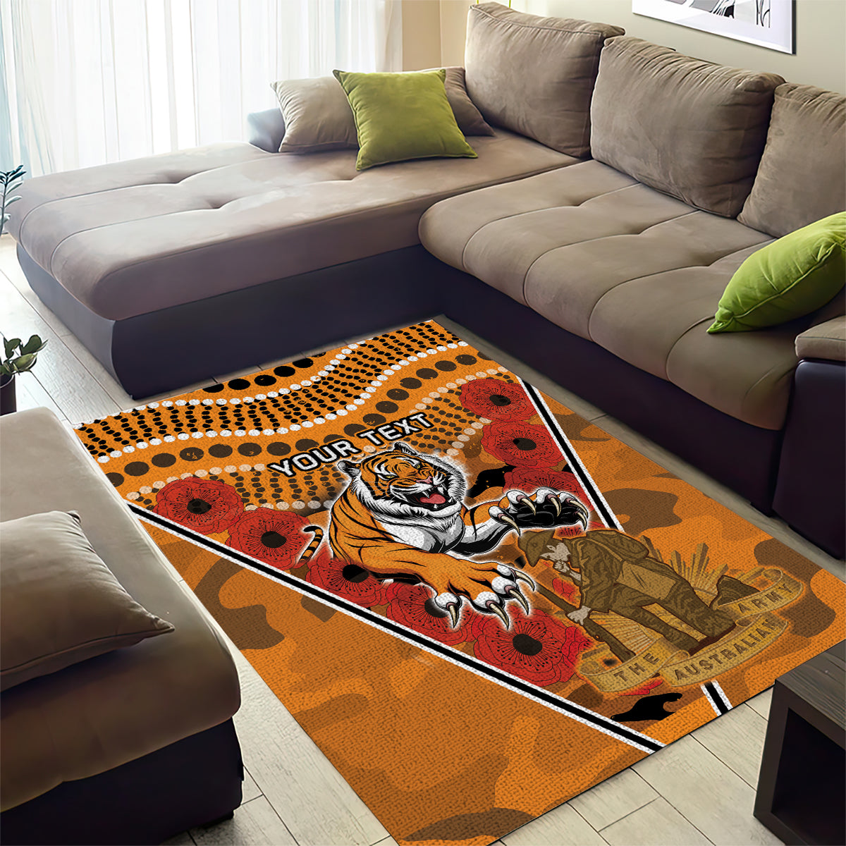 Custom Wests Tigers Rugby ANZAC Area Rug Aboriginal and Army Patterns - Vibe Hoodie Shop