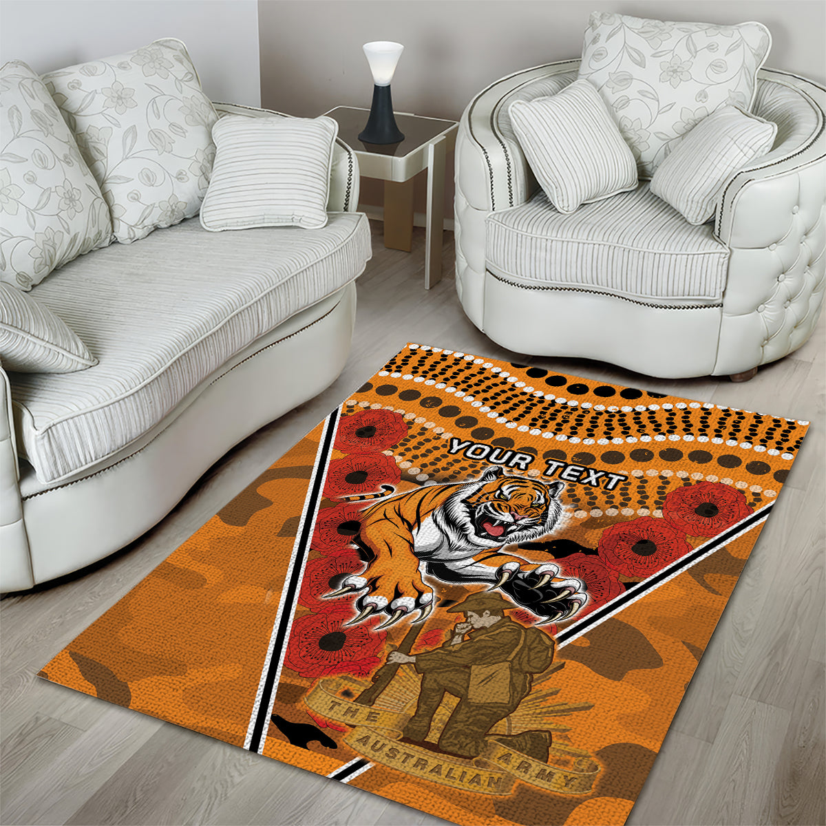 Custom Wests Tigers Rugby ANZAC Area Rug Aboriginal and Army Patterns - Vibe Hoodie Shop