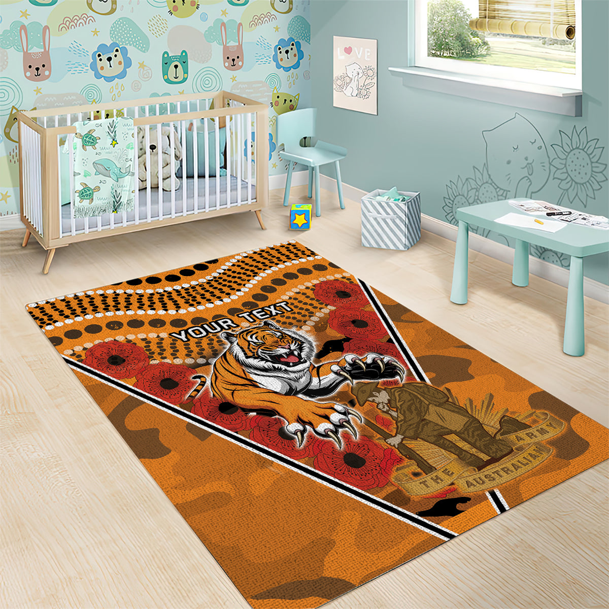 Custom Wests Tigers Rugby ANZAC Area Rug Aboriginal and Army Patterns - Vibe Hoodie Shop