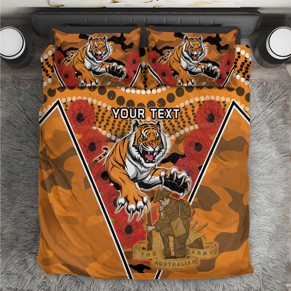 Custom Wests Tigers Rugby ANZAC Bedding Set Aboriginal and Army Patterns - Vibe Hoodie Shop