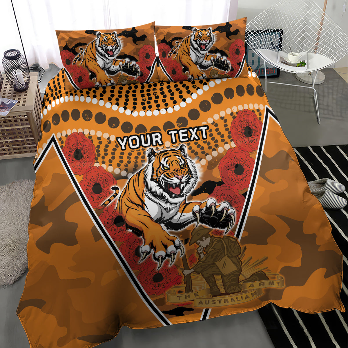 Custom Wests Tigers Rugby ANZAC Bedding Set Aboriginal and Army Patterns - Vibe Hoodie Shop
