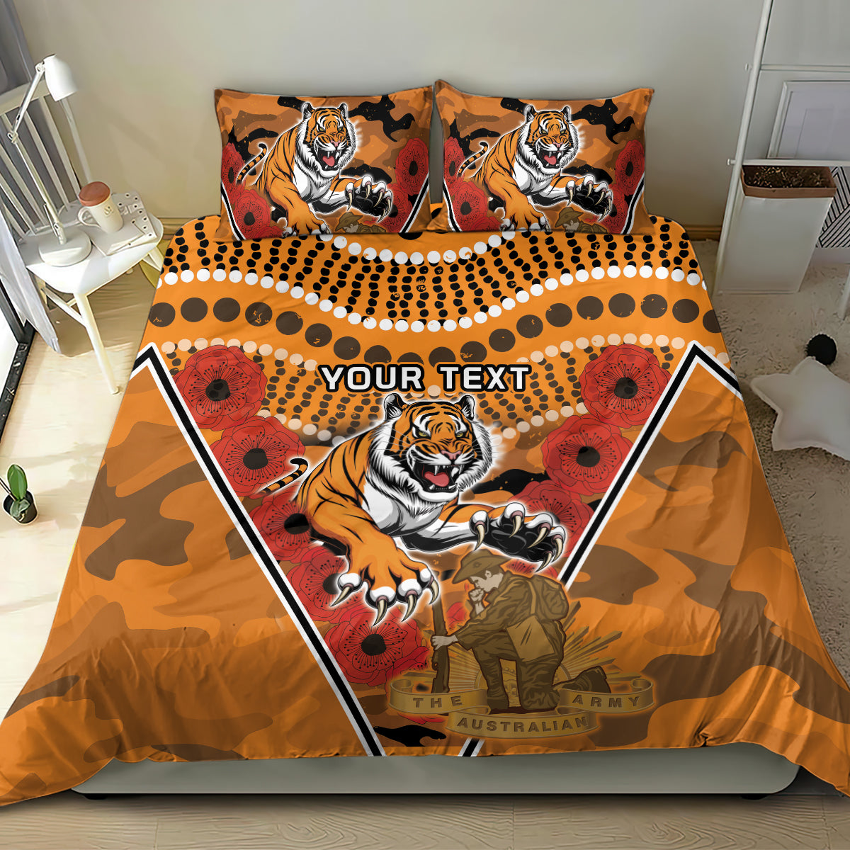 Custom Wests Tigers Rugby ANZAC Bedding Set Aboriginal and Army Patterns - Vibe Hoodie Shop
