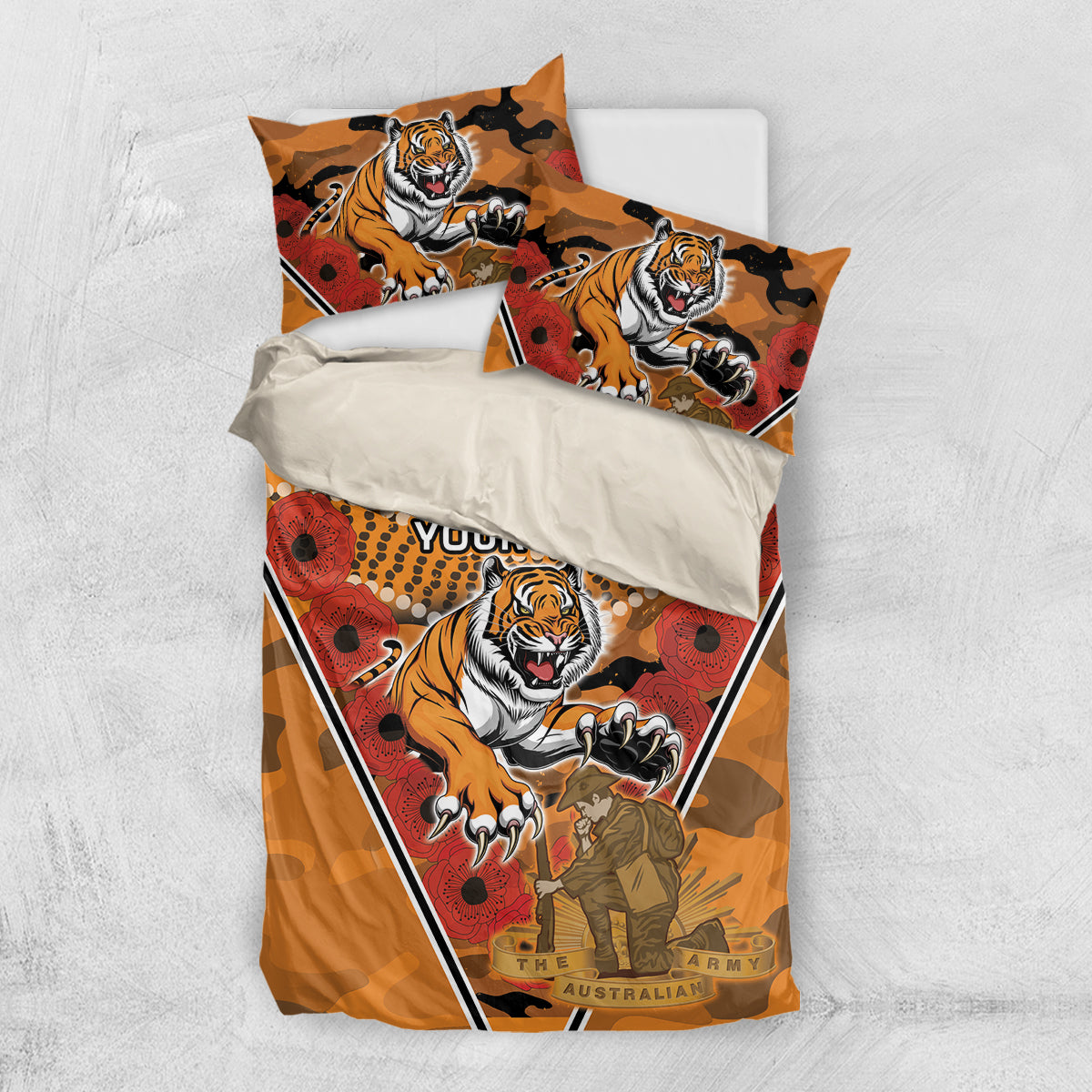 Custom Wests Tigers Rugby ANZAC Bedding Set Aboriginal and Army Patterns - Vibe Hoodie Shop
