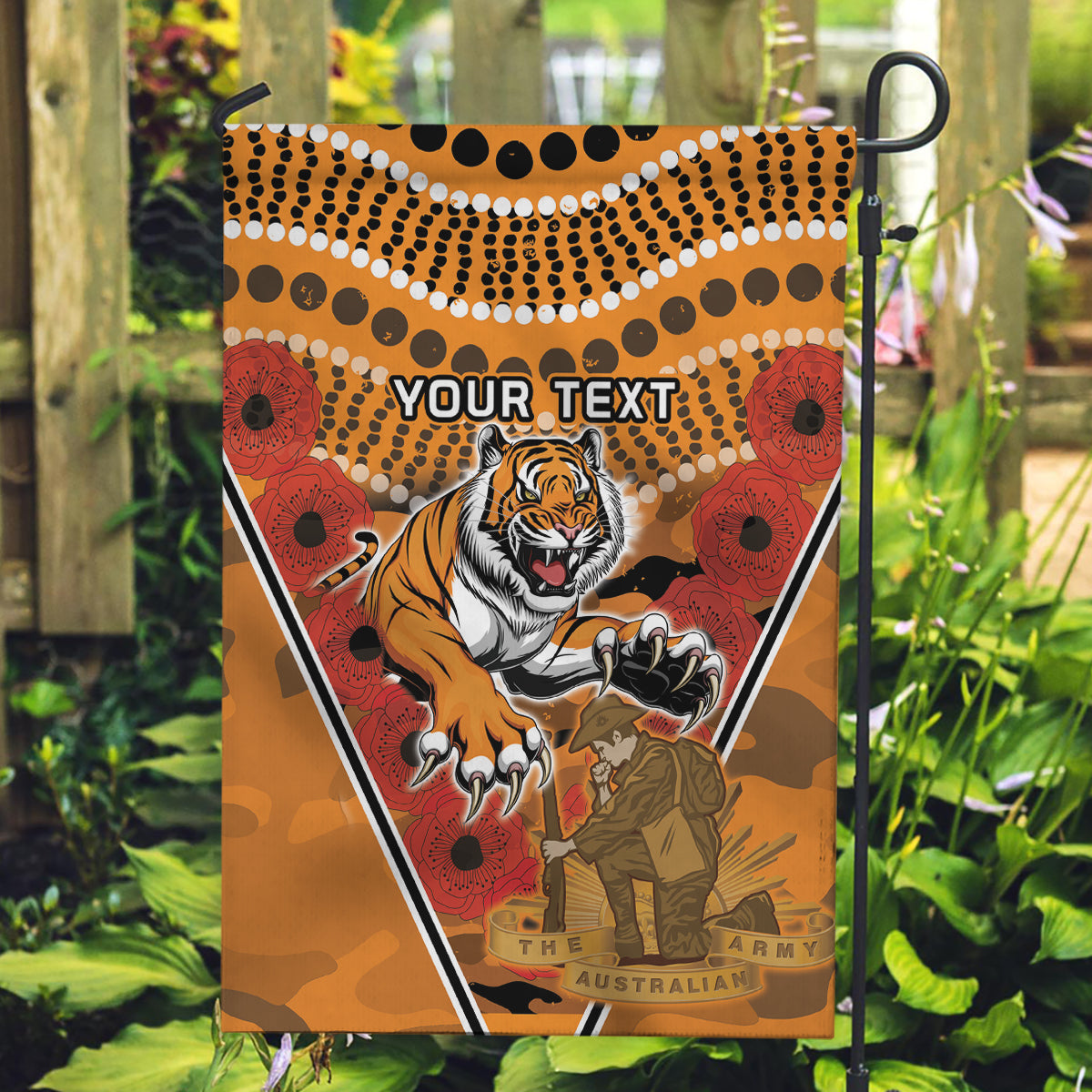 Custom Wests Tigers Rugby ANZAC Garden Flag Aboriginal and Army Patterns - Vibe Hoodie Shop