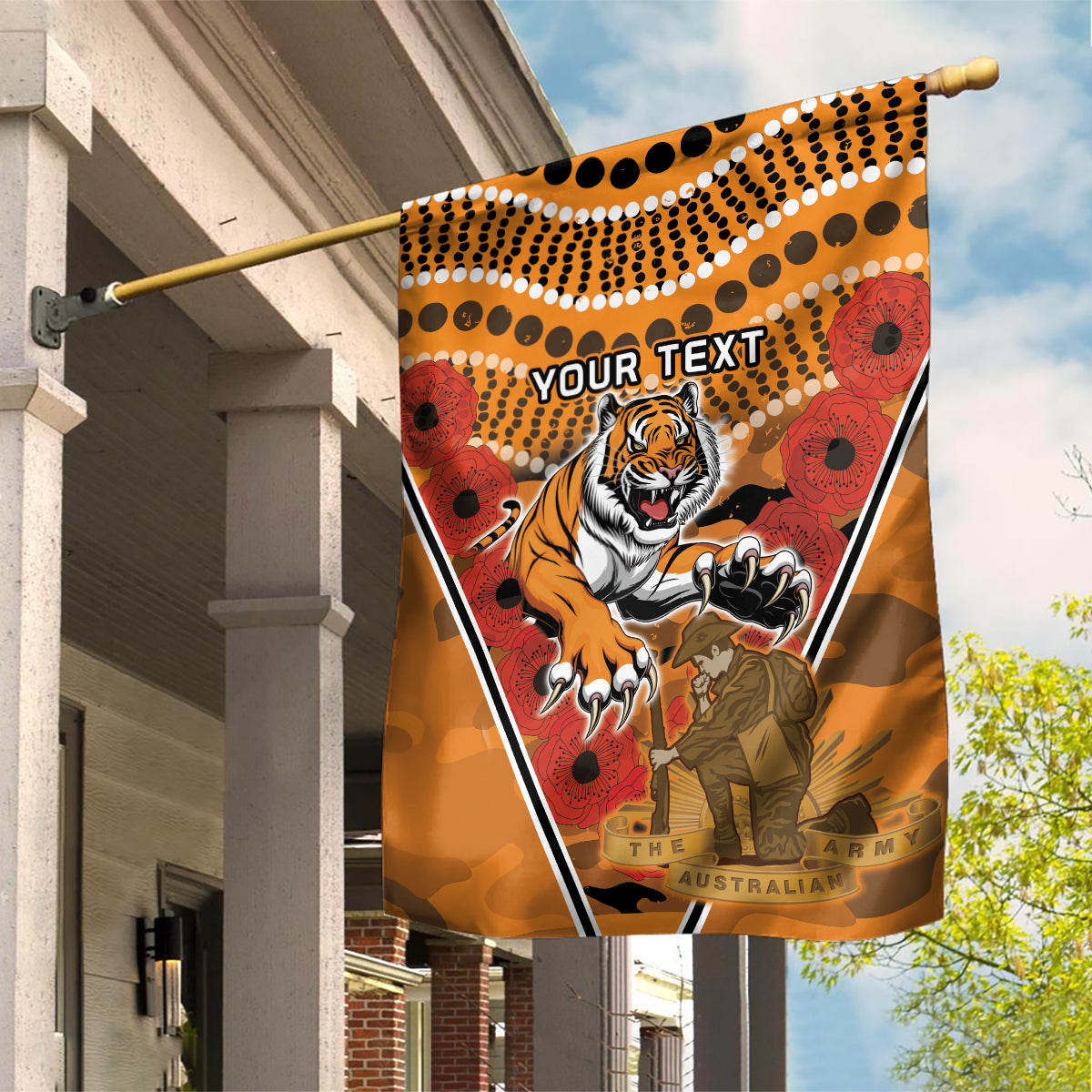 Custom Wests Tigers Rugby ANZAC Garden Flag Aboriginal and Army Patterns - Vibe Hoodie Shop