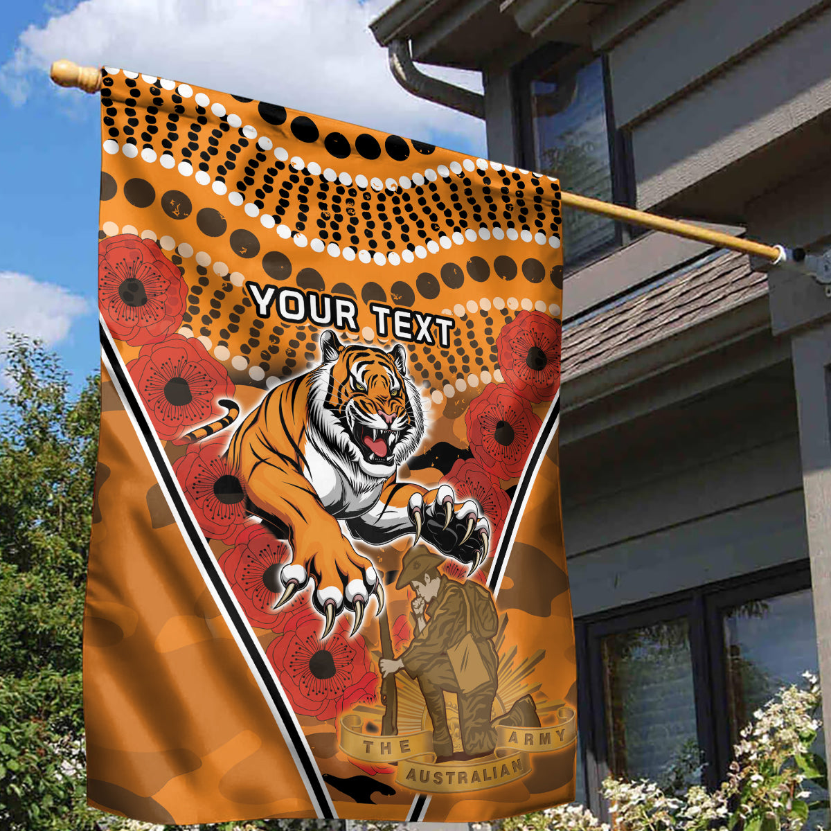 Custom Wests Tigers Rugby ANZAC Garden Flag Aboriginal and Army Patterns - Vibe Hoodie Shop