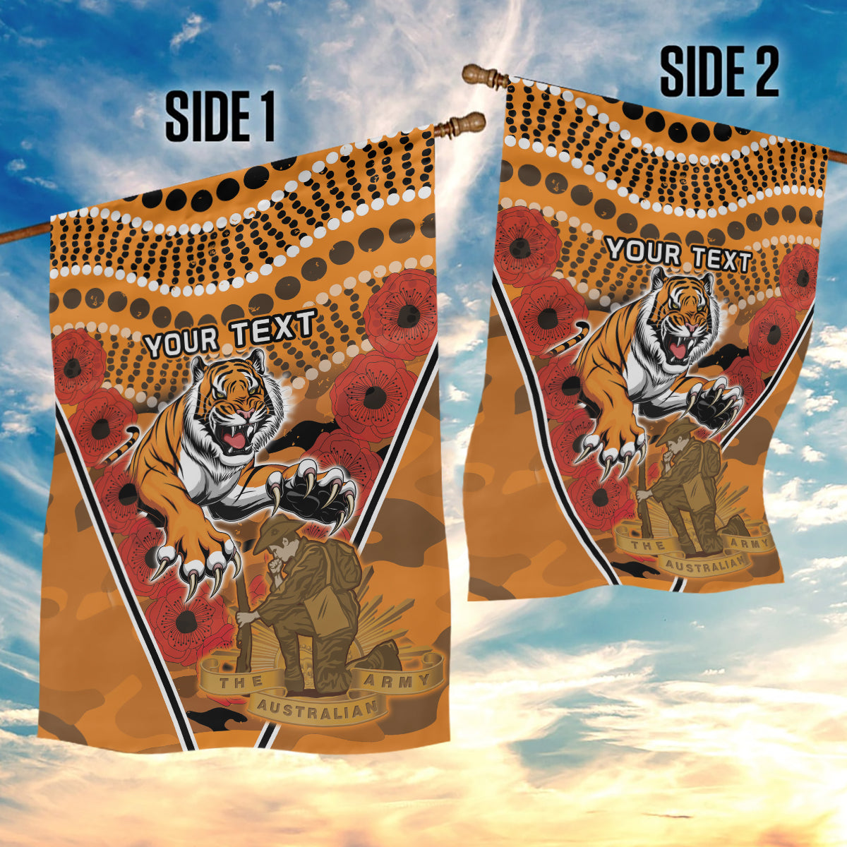 Custom Wests Tigers Rugby ANZAC Garden Flag Aboriginal and Army Patterns - Vibe Hoodie Shop