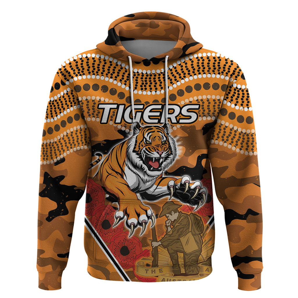Custom Wests Tigers Rugby ANZAC Hoodie Aboriginal and Army Patterns LT9 - Vibe Hoodie Shop