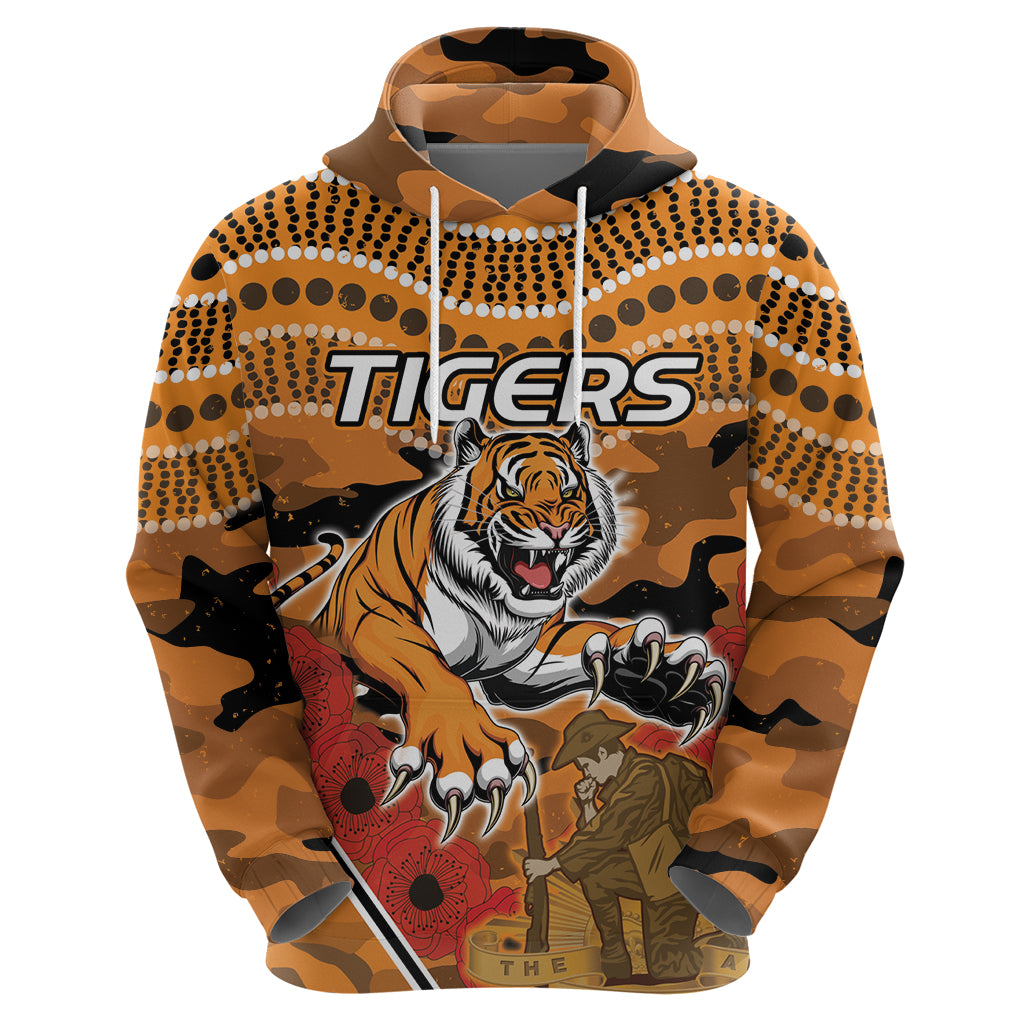 Custom Wests Tigers Rugby ANZAC Hoodie Aboriginal and Army Patterns LT9 - Vibe Hoodie Shop