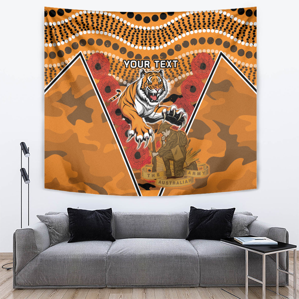 Custom Wests Tigers Rugby ANZAC Tapestry Aboriginal and Army Patterns - Vibe Hoodie Shop