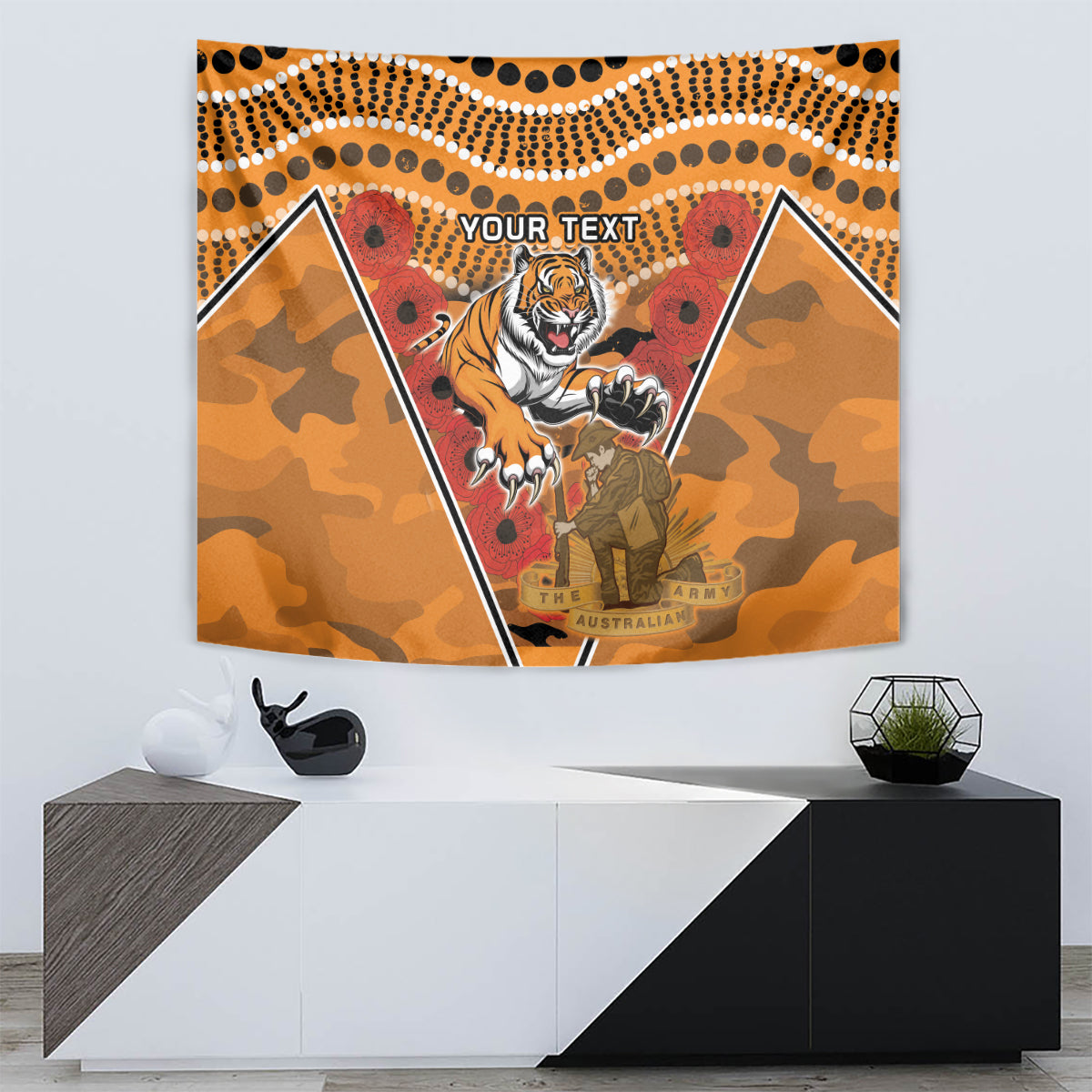 Custom Wests Tigers Rugby ANZAC Tapestry Aboriginal and Army Patterns - Vibe Hoodie Shop