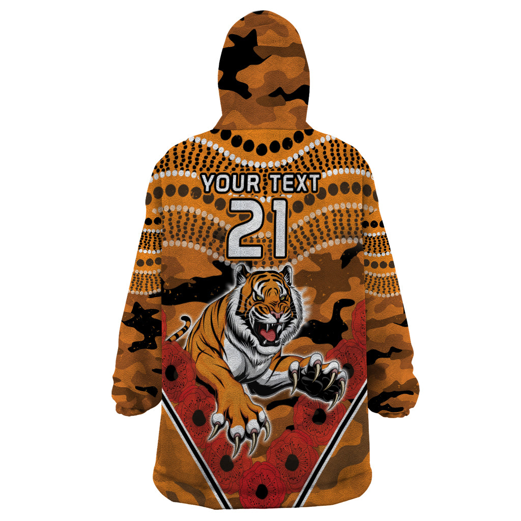 Custom Wests Tigers Rugby ANZAC Wearable Blanket Hoodie Aboriginal and Army Patterns - Vibe Hoodie Shop