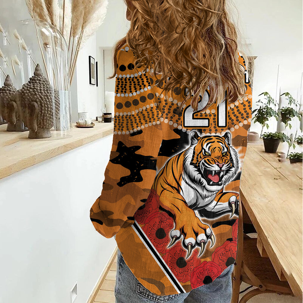 Custom Wests Tigers Rugby ANZAC Women Casual Shirt Aboriginal and Army Patterns - Vibe Hoodie Shop