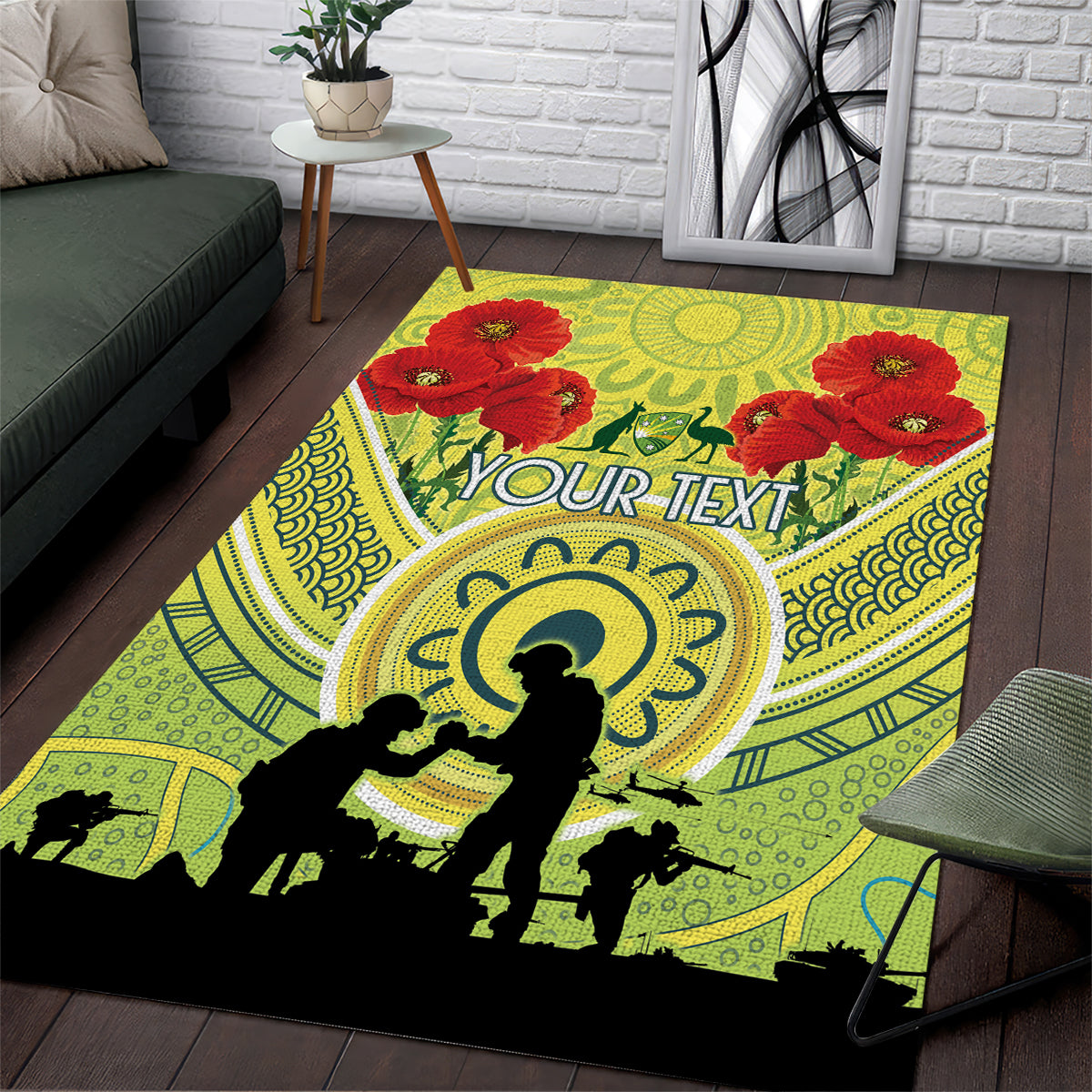 Custom Australia Cricket ANZAC Area Rug The Military Soldiers with Aboriginal Style - Vibe Hoodie Shop