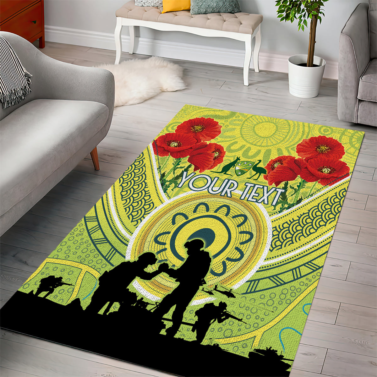 Custom Australia Cricket ANZAC Area Rug The Military Soldiers with Aboriginal Style - Vibe Hoodie Shop