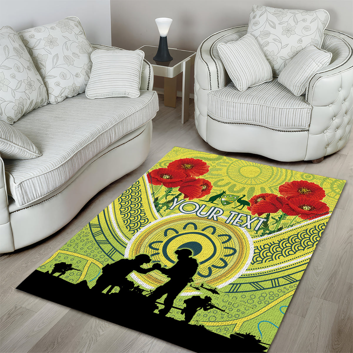 Custom Australia Cricket ANZAC Area Rug The Military Soldiers with Aboriginal Style - Vibe Hoodie Shop