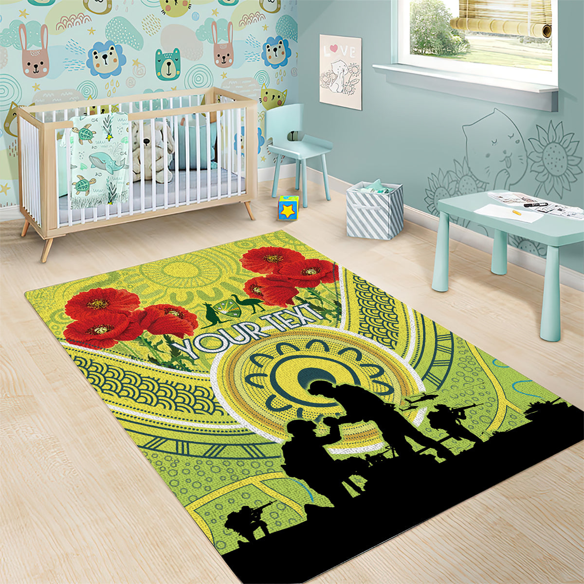 Custom Australia Cricket ANZAC Area Rug The Military Soldiers with Aboriginal Style - Vibe Hoodie Shop