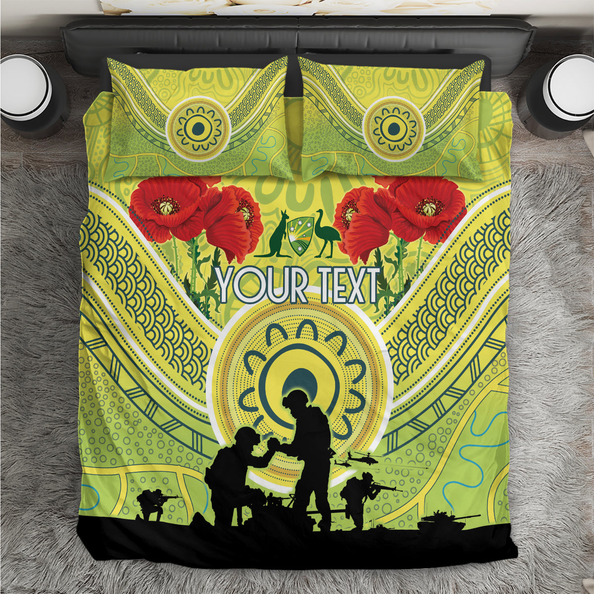 Custom Australia Cricket ANZAC Bedding Set The Military Soldiers with Aboriginal Style - Vibe Hoodie Shop