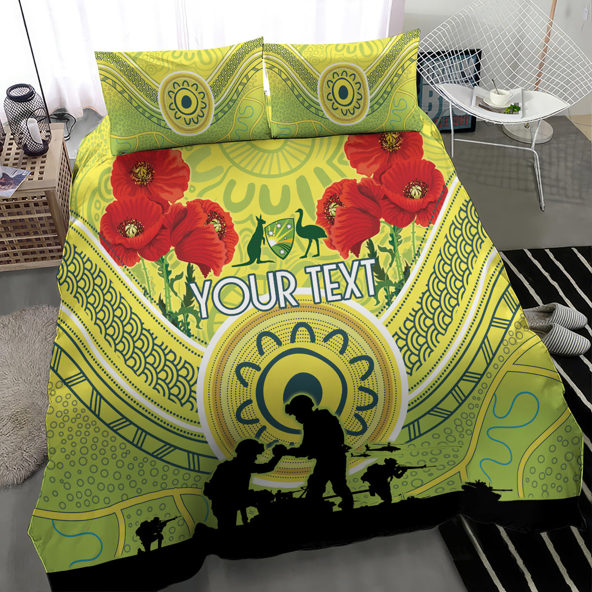 Custom Australia Cricket ANZAC Bedding Set The Military Soldiers with Aboriginal Style - Vibe Hoodie Shop