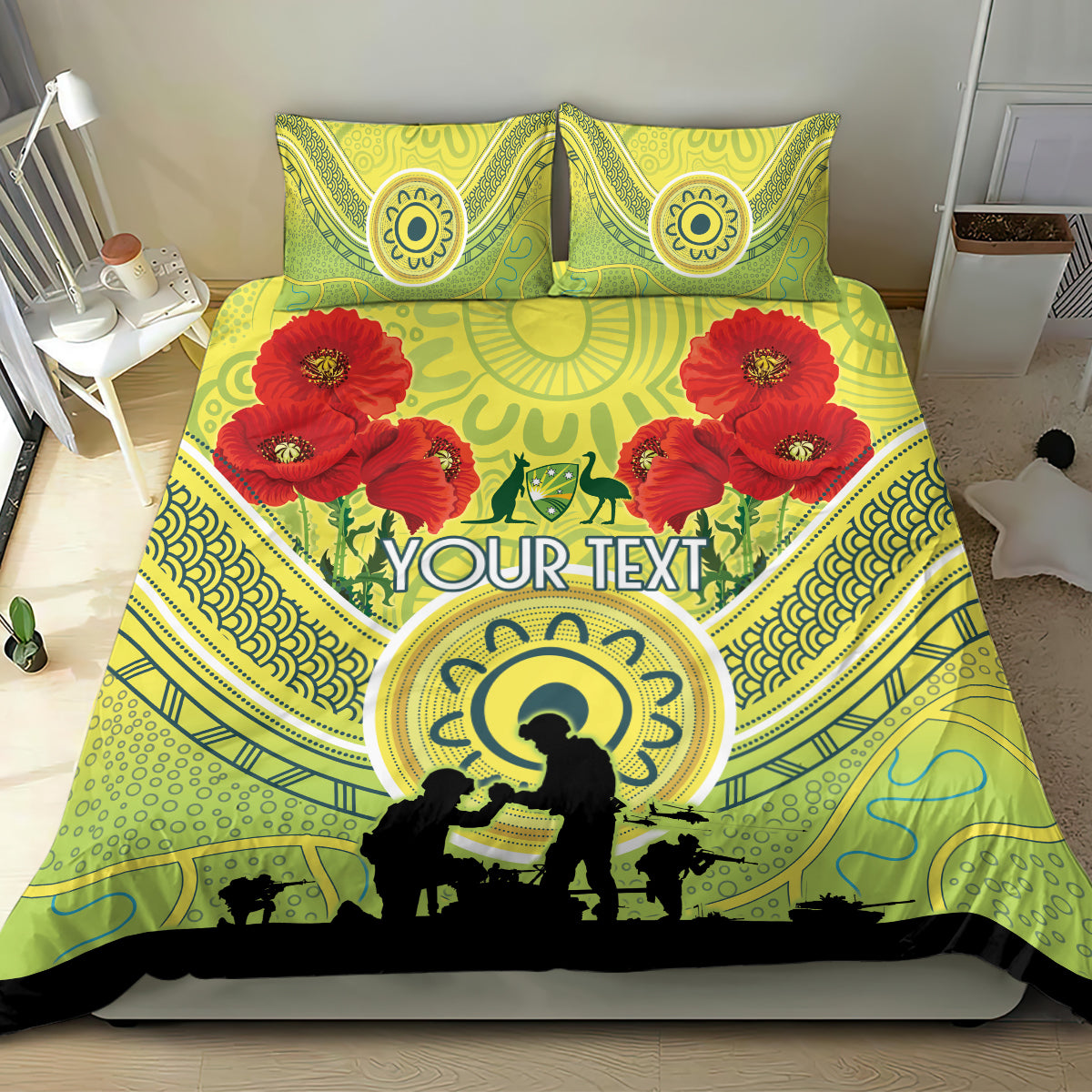 Custom Australia Cricket ANZAC Bedding Set The Military Soldiers with Aboriginal Style - Vibe Hoodie Shop