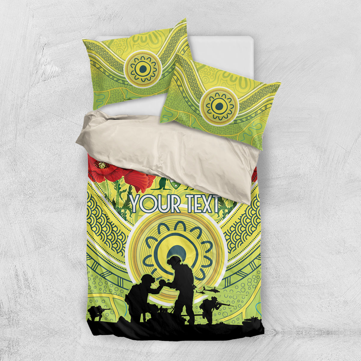 Custom Australia Cricket ANZAC Bedding Set The Military Soldiers with Aboriginal Style - Vibe Hoodie Shop