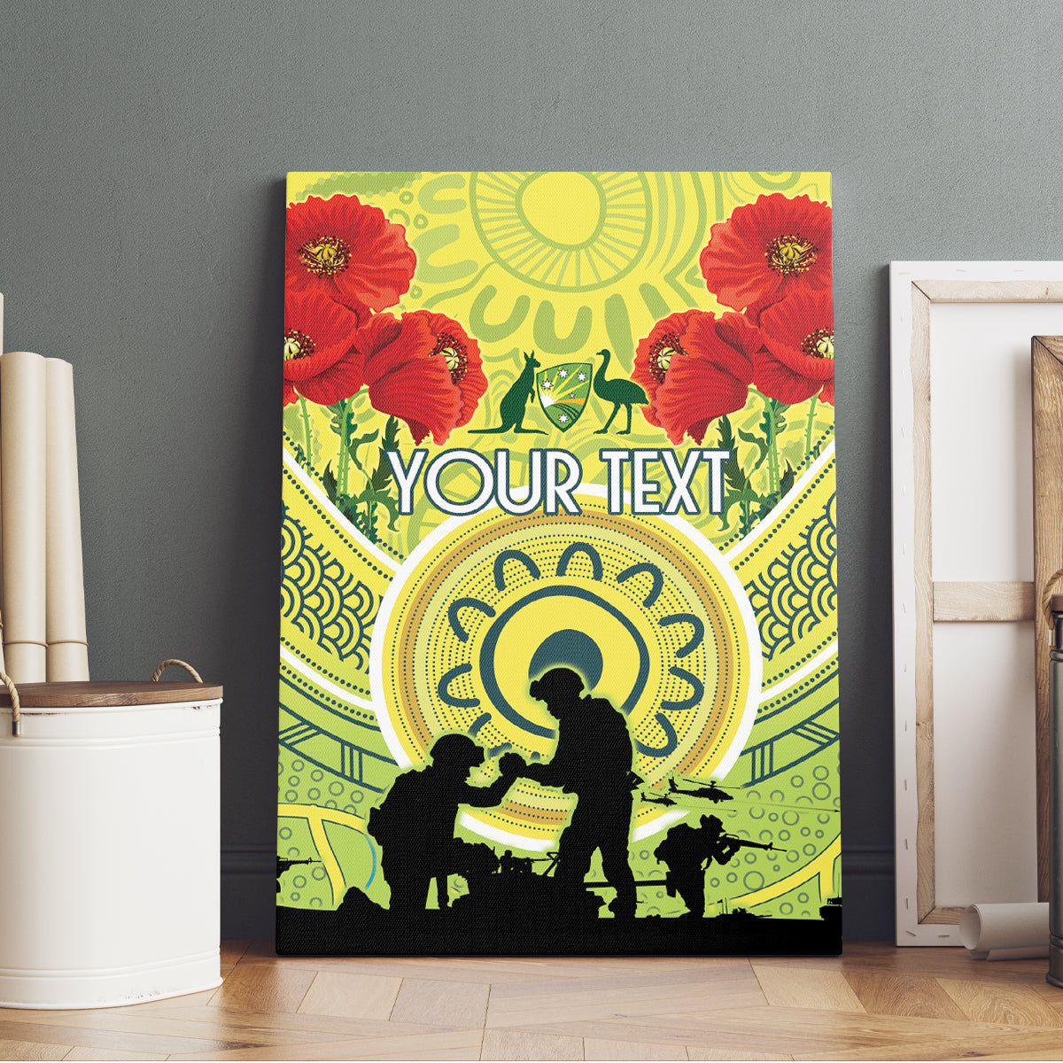 Custom Australia Cricket ANZAC Canvas Wall Art The Military Soldiers with Aboriginal Style