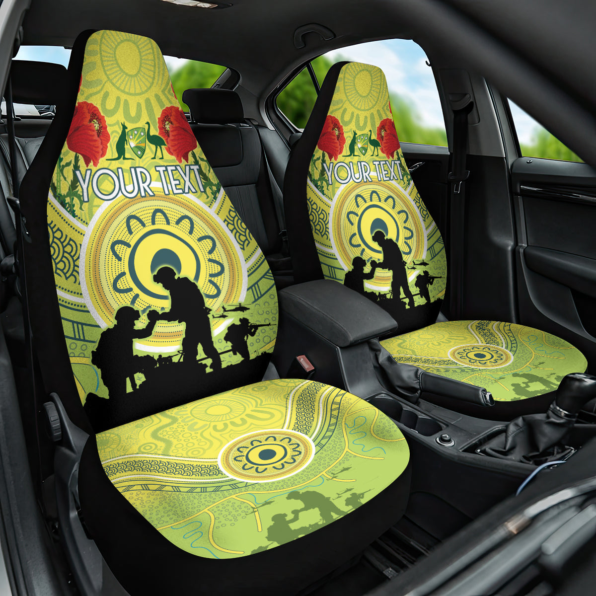 Custom Australia Cricket ANZAC Car Seat Cover The Military Soldiers with Aboriginal Style - Vibe Hoodie Shop