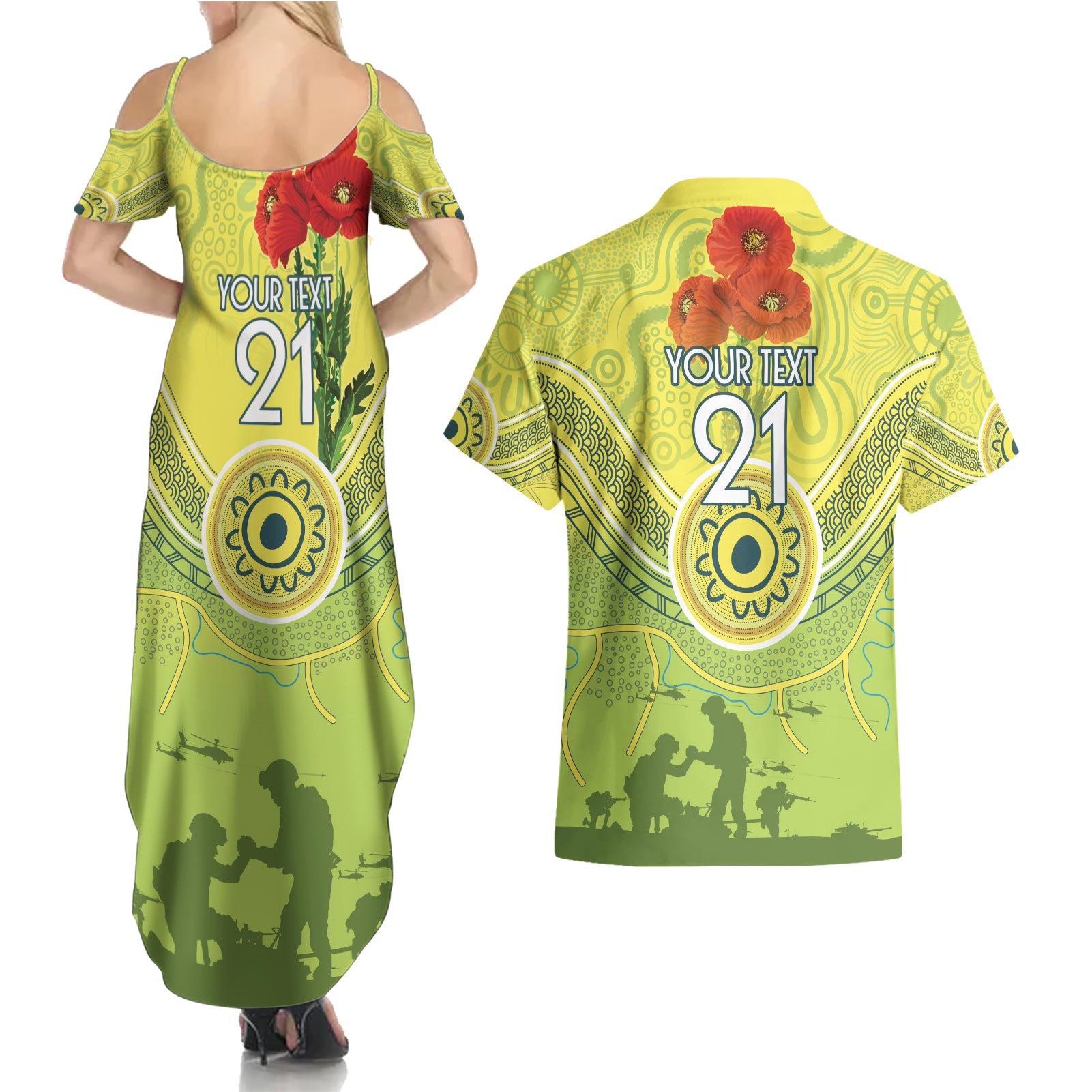 Custom Australia Cricket ANZAC Couples Matching Summer Maxi Dress and Hawaiian Shirt The Military Soldiers with Aboriginal Style