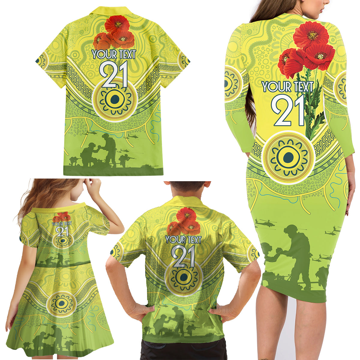 Custom Australia Cricket ANZAC Family Matching Long Sleeve Bodycon Dress and Hawaiian Shirt The Military Soldiers with Aboriginal Style