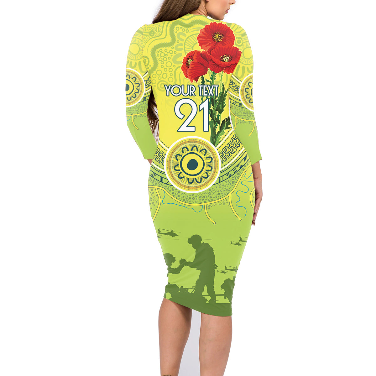 Custom Australia Cricket ANZAC Family Matching Long Sleeve Bodycon Dress and Hawaiian Shirt The Military Soldiers with Aboriginal Style