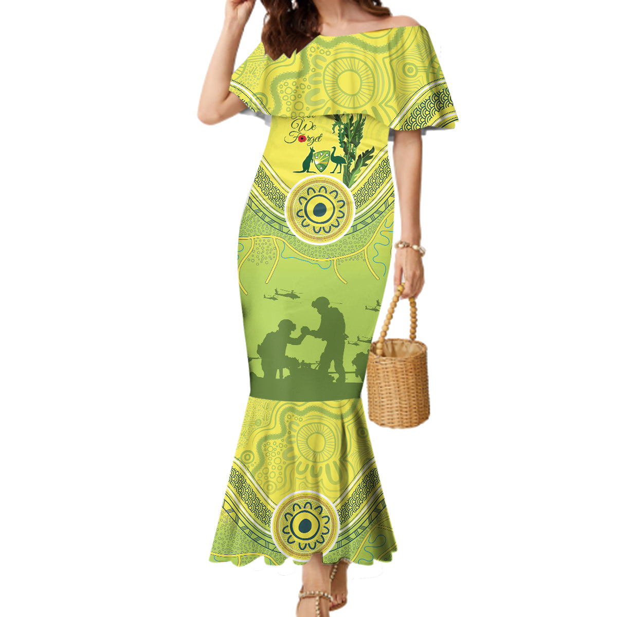 Custom Australia Cricket ANZAC Family Matching Mermaid Dress and Hawaiian Shirt The Military Soldiers with Aboriginal Style