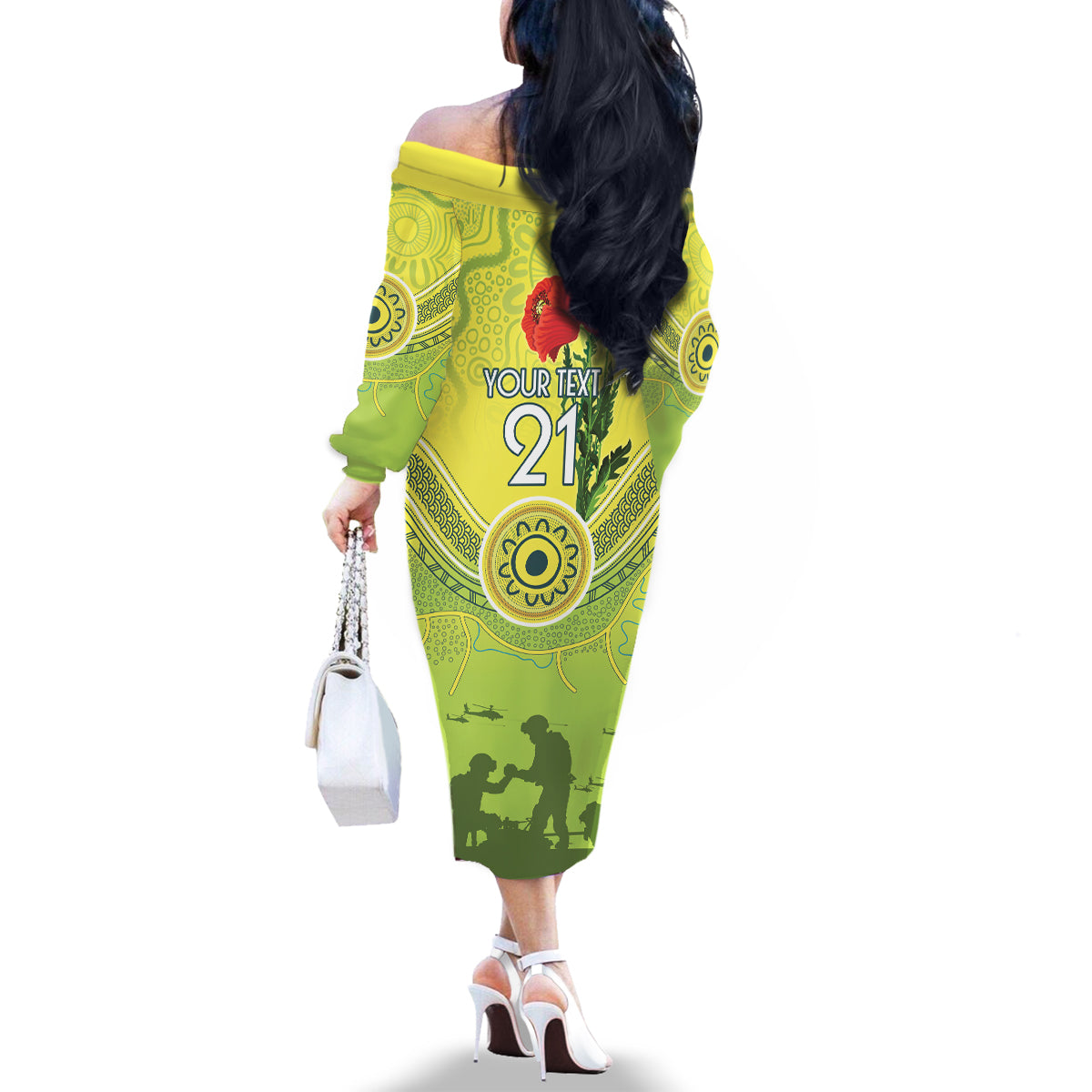 Custom Australia Cricket ANZAC Family Matching Off Shoulder Long Sleeve Dress and Hawaiian Shirt The Military Soldiers with Aboriginal Style