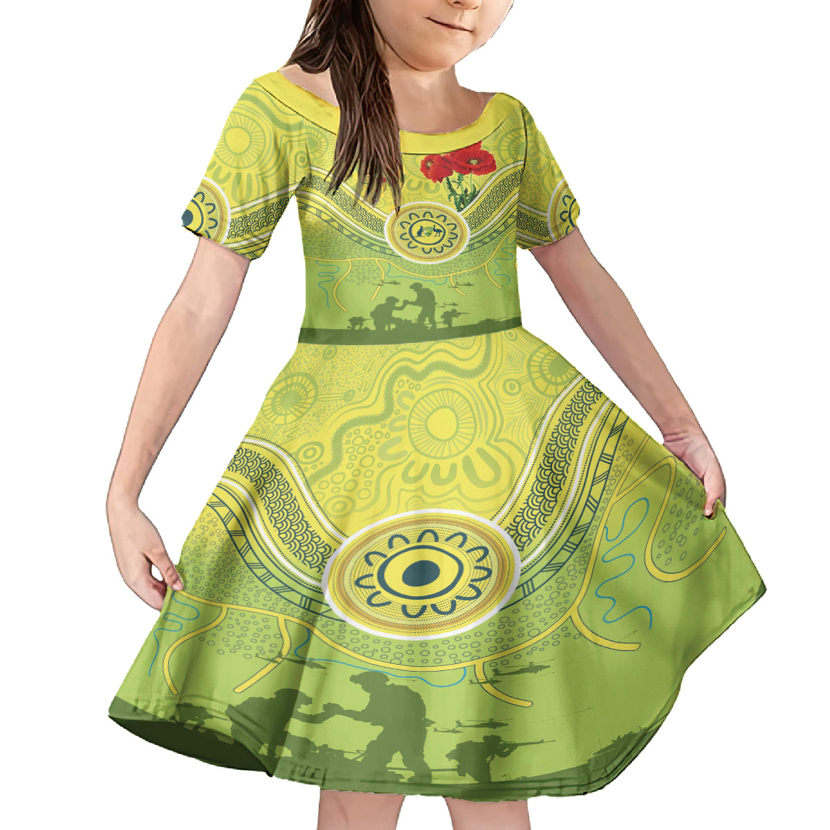 Custom Australia Cricket ANZAC Family Matching Off Shoulder Maxi Dress and Hawaiian Shirt The Military Soldiers with Aboriginal Style