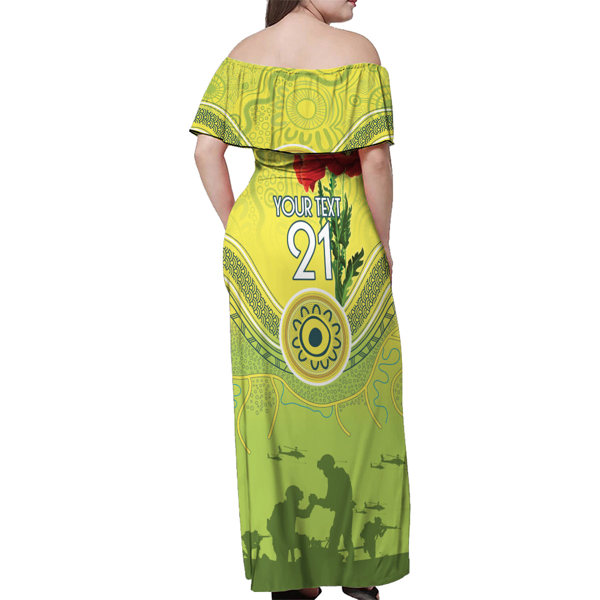 Custom Australia Cricket ANZAC Family Matching Off Shoulder Maxi Dress and Hawaiian Shirt The Military Soldiers with Aboriginal Style