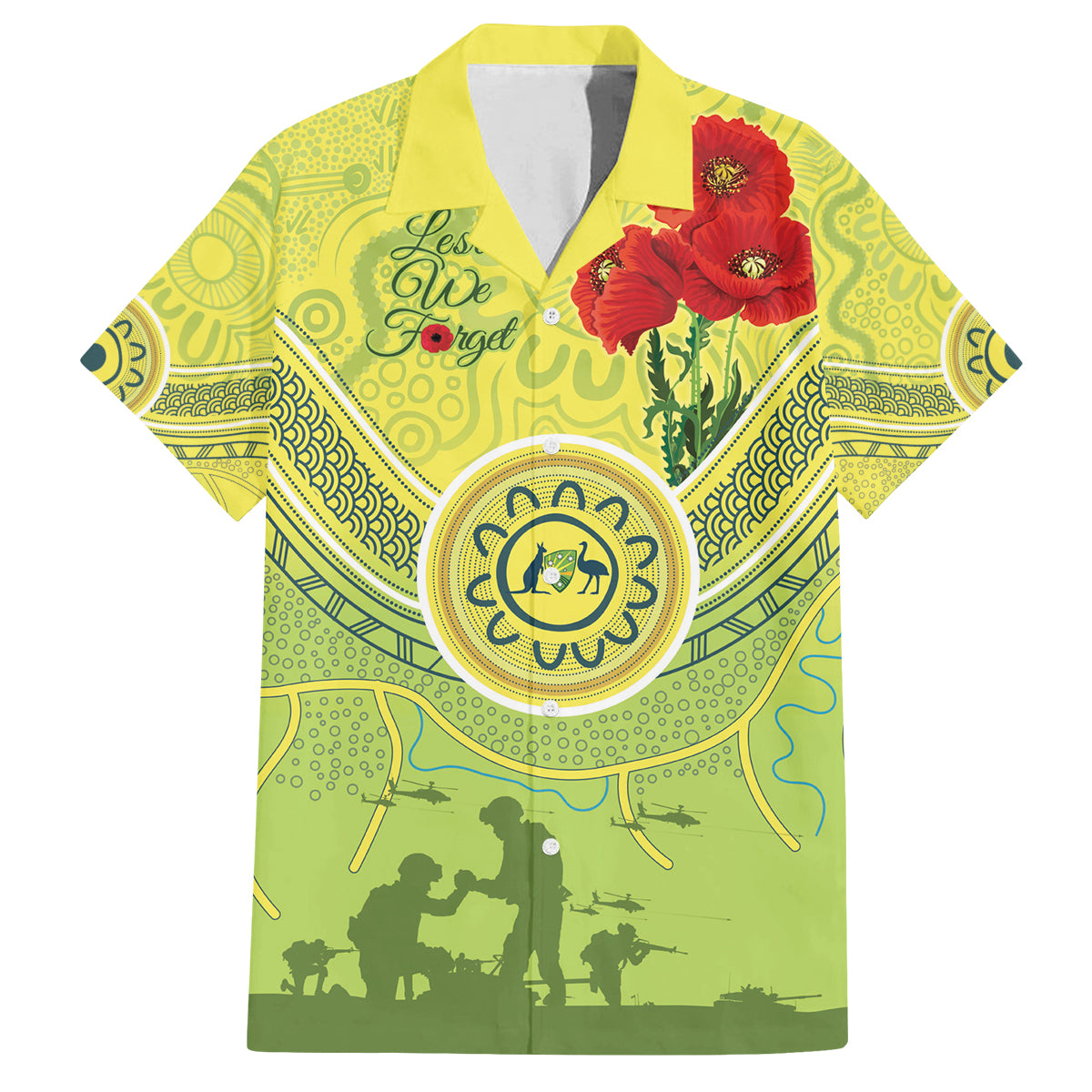 Custom Australia Cricket ANZAC Family Matching Off Shoulder Short Dress and Hawaiian Shirt The Military Soldiers with Aboriginal Style