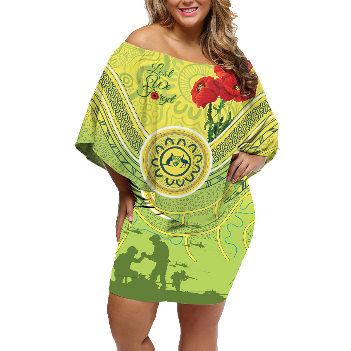 Custom Australia Cricket ANZAC Family Matching Off Shoulder Short Dress and Hawaiian Shirt The Military Soldiers with Aboriginal Style