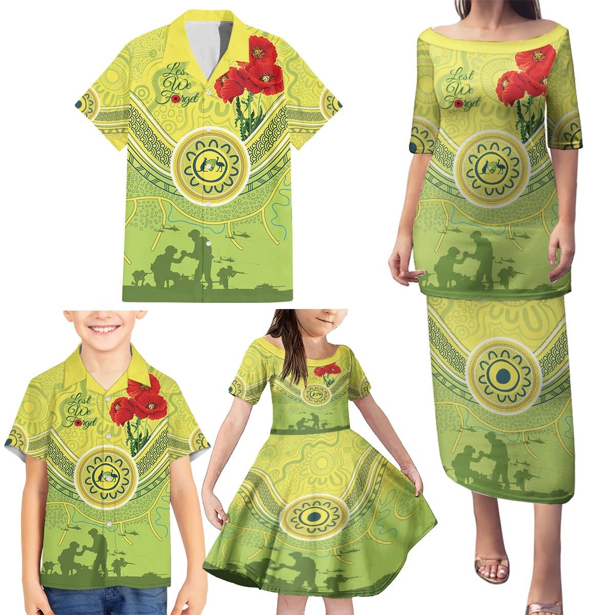 Custom Australia Cricket ANZAC Family Matching Puletasi and Hawaiian Shirt The Military Soldiers with Aboriginal Style