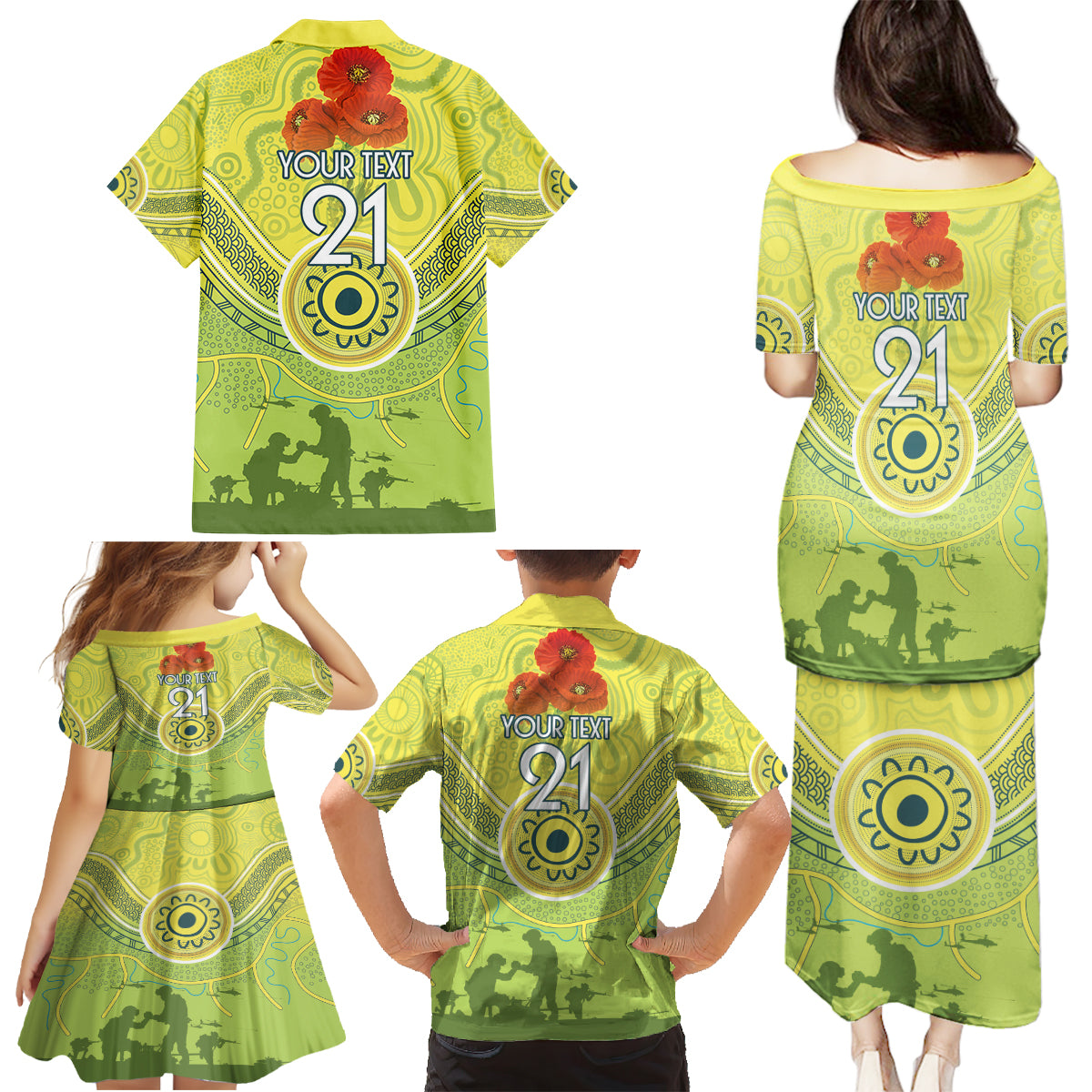 Custom Australia Cricket ANZAC Family Matching Puletasi and Hawaiian Shirt The Military Soldiers with Aboriginal Style