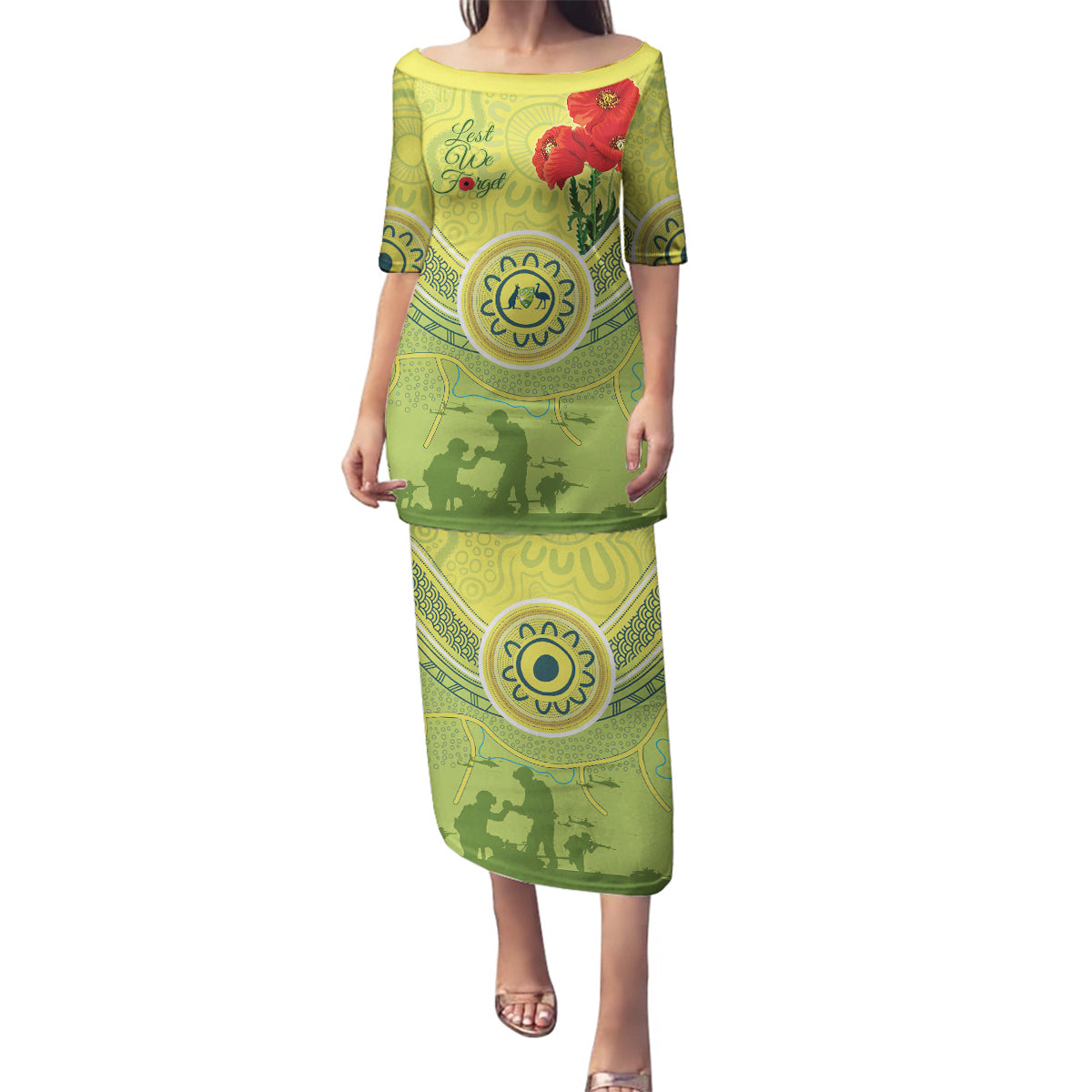 Custom Australia Cricket ANZAC Family Matching Puletasi and Hawaiian Shirt The Military Soldiers with Aboriginal Style