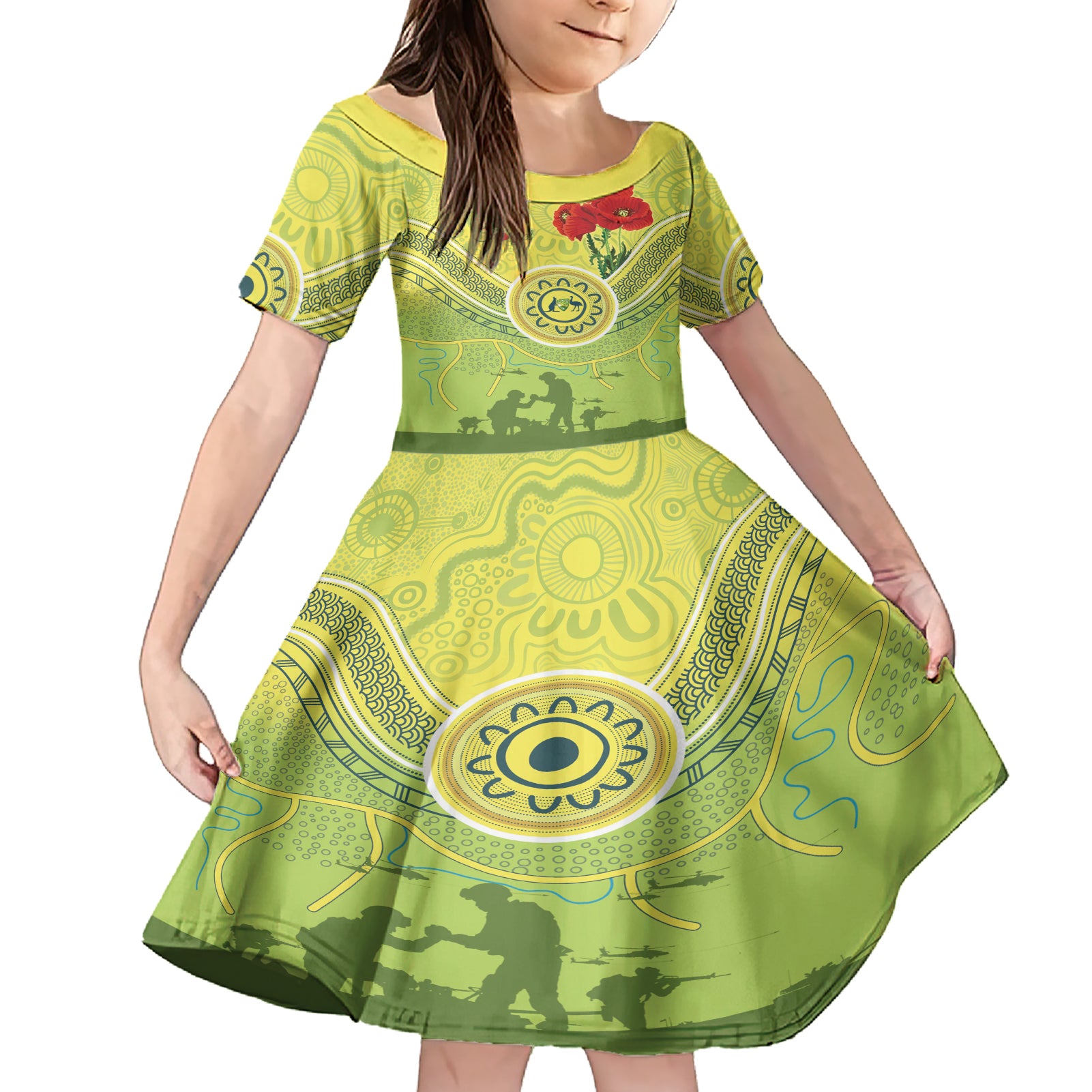 Custom Australia Cricket ANZAC Family Matching Short Sleeve Bodycon Dress and Hawaiian Shirt The Military Soldiers with Aboriginal Style