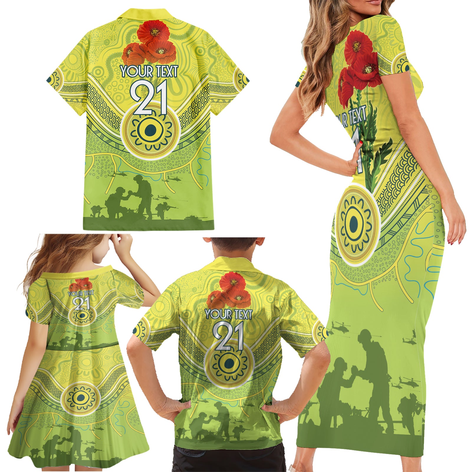 Custom Australia Cricket ANZAC Family Matching Short Sleeve Bodycon Dress and Hawaiian Shirt The Military Soldiers with Aboriginal Style