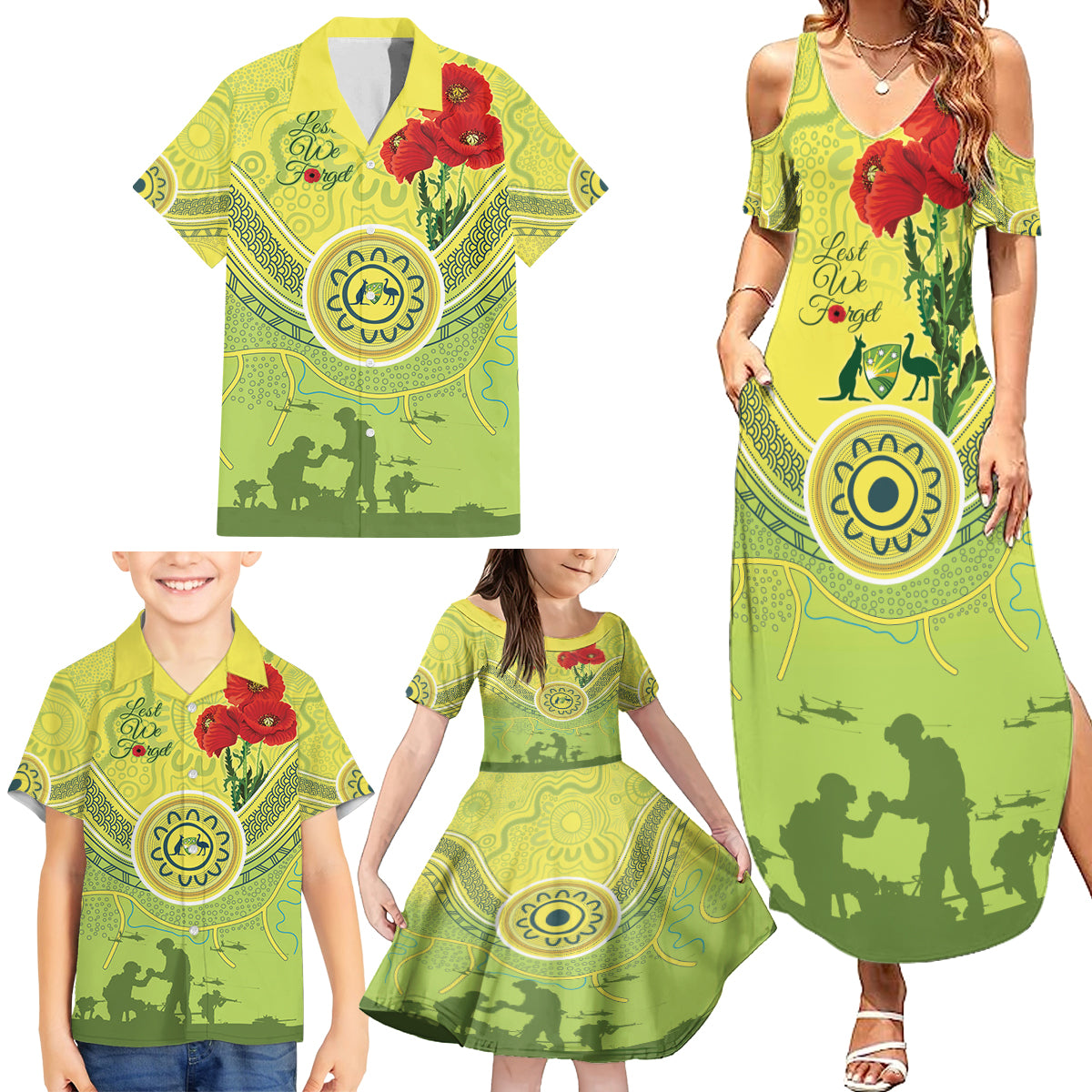 Custom Australia Cricket ANZAC Family Matching Summer Maxi Dress and Hawaiian Shirt The Military Soldiers with Aboriginal Style